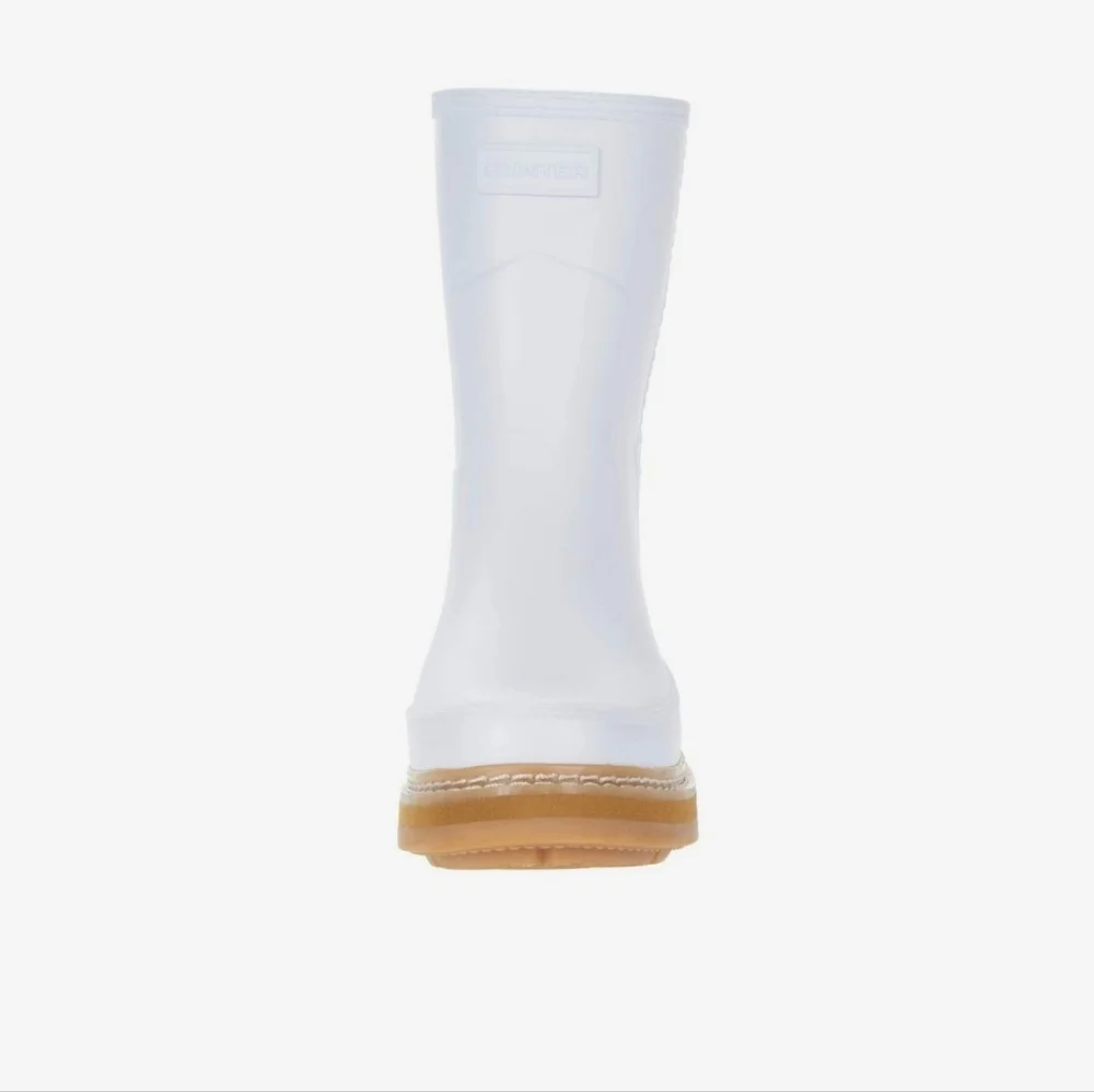 Hunter Refined Short Stitch Detail Wellington Boots Spurrey White Tan